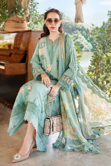3 Piece Unstitched Heavy Embroidered Chickan Kari Pure Lawn Suit with Printed Lawn Dupatta