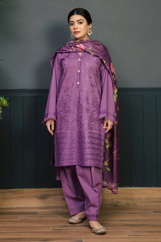 Kokum 3Pc Embroidered Unstitched Lawn Suite With Printed Dupatta