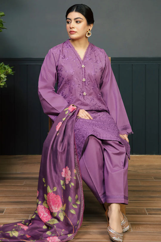 Kokum 3Pc Embroidered Unstitched Lawn Suite With Printed Dupatta