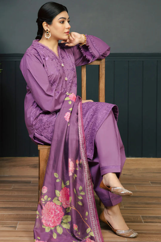 Kokum 3Pc Embroidered Unstitched Lawn Suite With Printed Dupatta