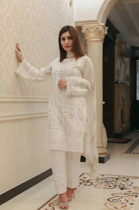 Azra Hameed - 3PC Lawn Chiken Kari Embroidered Shirt with Bamber Embroidered Dupatta