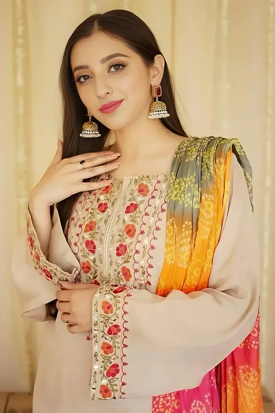 Aisling - 3PC Dhanak Embroidered Shirt with Dhanak Printed Shawl