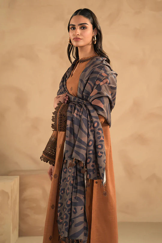 Charizma- 3PC Dhanak Embroidered suit with Printed Shawl
