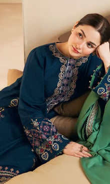 3 Piece Unstitched Heavy Embroidered Dhanak Suit With Four Sided Embroidered Dhanak Shawl