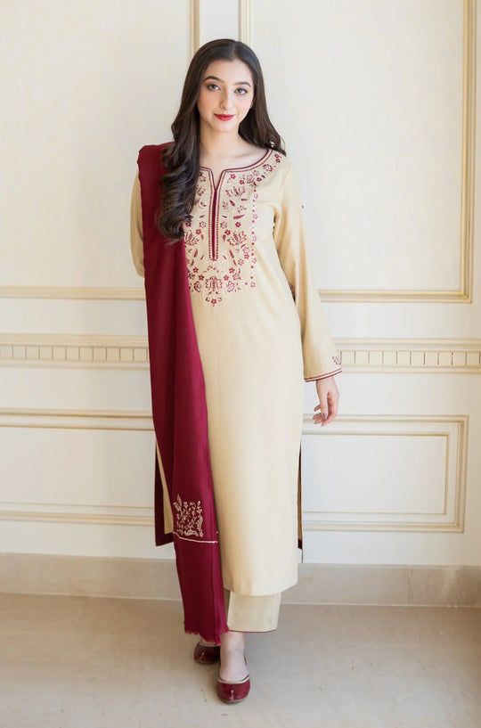 Aisling - WINTER 3PC Dhanak suit with Embroidered Shawll