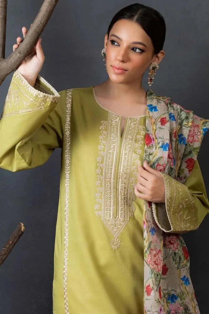 3pc Lawn Embroidered Dress With Printed Dupatta