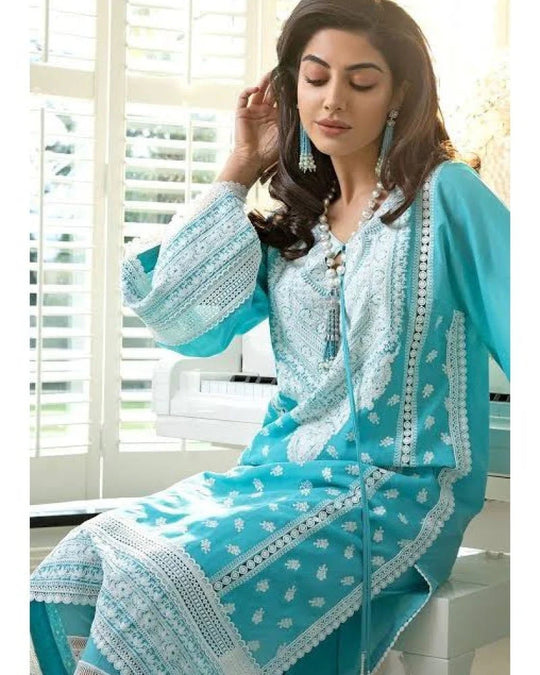 3Pc Embroidered Lawn Shirt With Embroidered Bamber Chiffon Dupatta