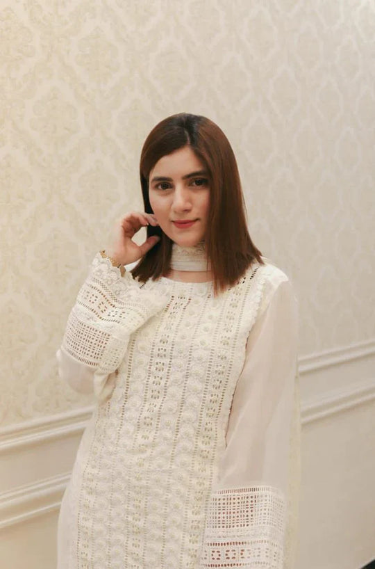 Azra Hameed - 3PC Lawn Chiken Kari Embroidered Shirt with Bamber Embroidered Dupatta