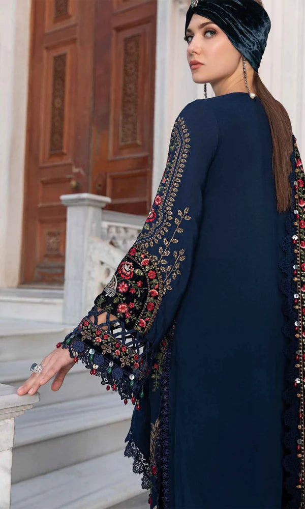 3 Piece - Unstitched Dhanak Stuff Full Embroidered Suit With Full Embroidered Shawl With Extra Patches