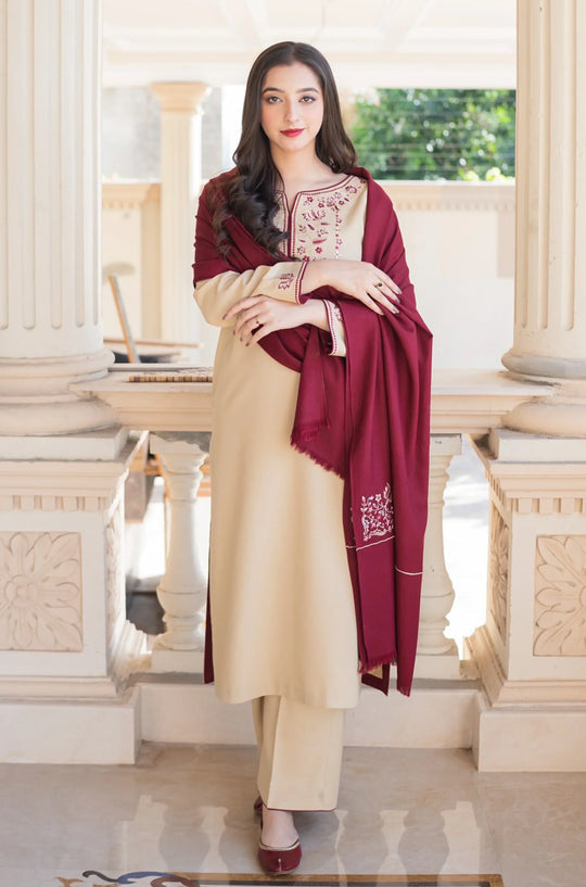 Aisling - WINTER 3PC Dhanak suit with Embroidered Shawll