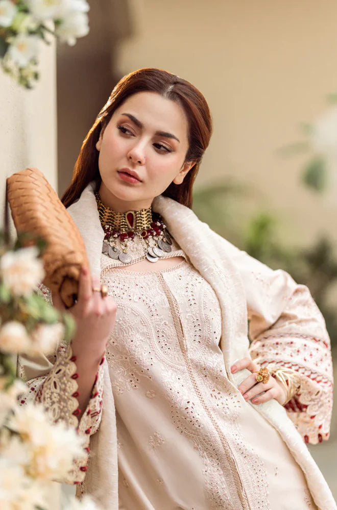 QALAMKAR - 3PC LAWN EMBROIDERED SHIRT WITH KHADI NET EMBROIDERED DUPATTA