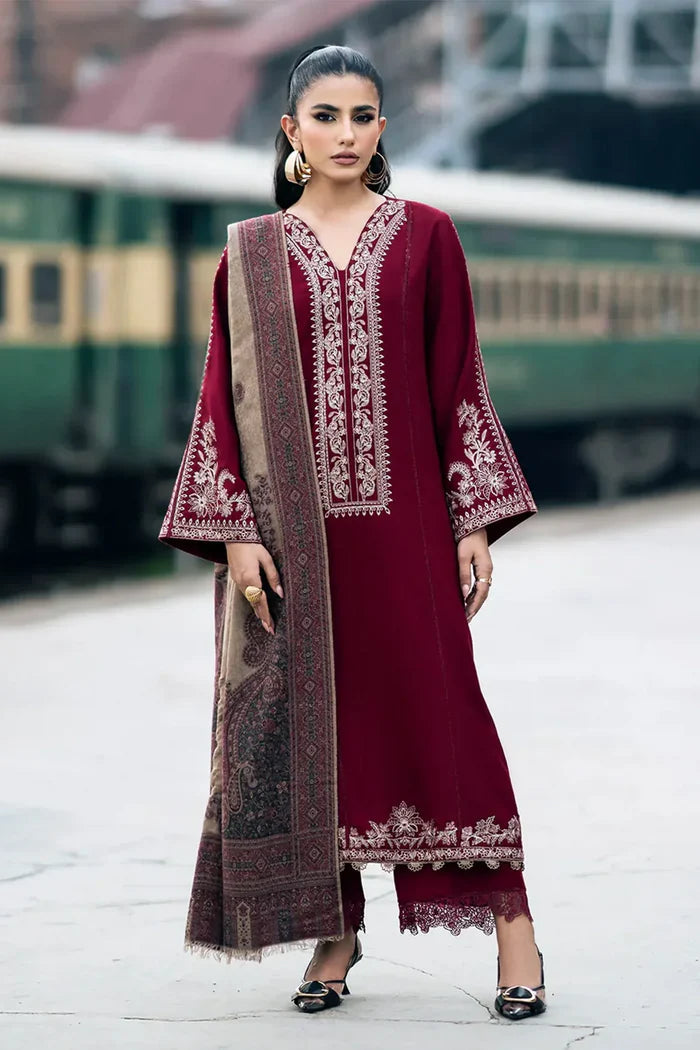 IZEL-3PC DHANAK EMBROIDERED SHIRT WITH PRINTED SHAWL AND TROUSER