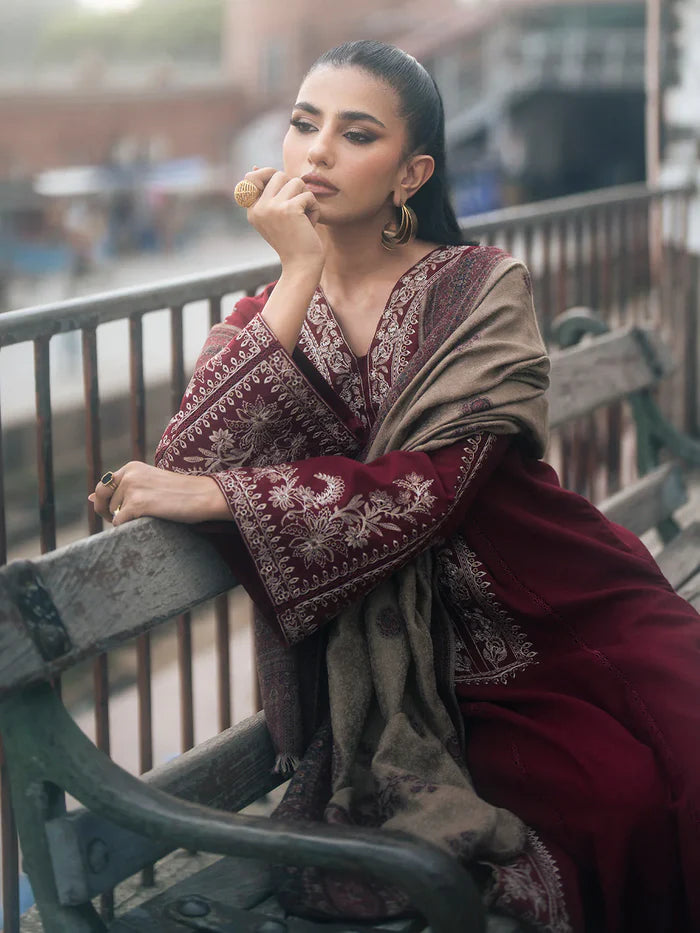 IZEL-3PC DHANAK EMBROIDERED SHIRT WITH PRINTED SHAWL AND TROUSER