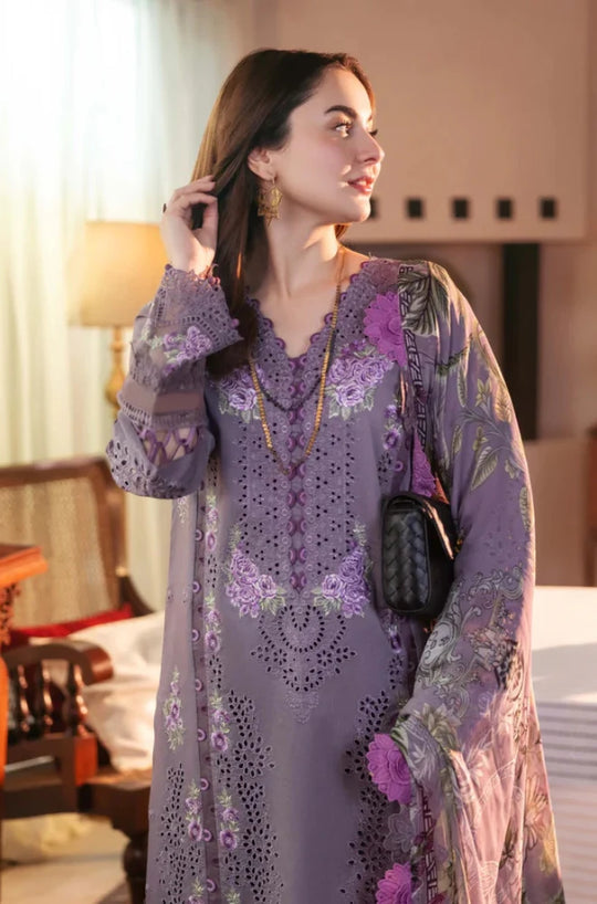 Jade 3 Piece Unstitched Heavy Embroidered Chickan Kari Pure Lawn Suit with Printed Lawn Dupatta