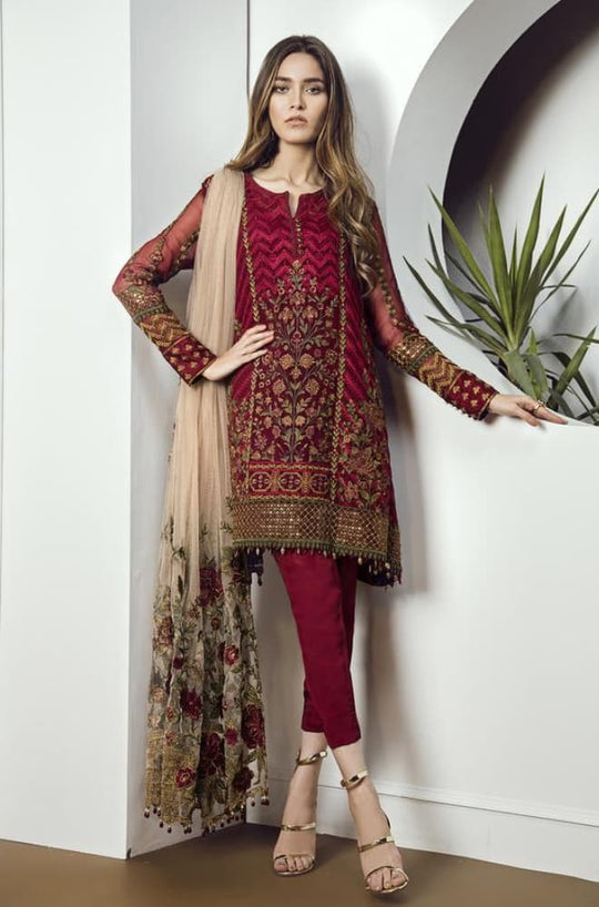Baroque - 3PC Heavy Embroidered Lawn Shirt With Embroidered Organza Dupatta