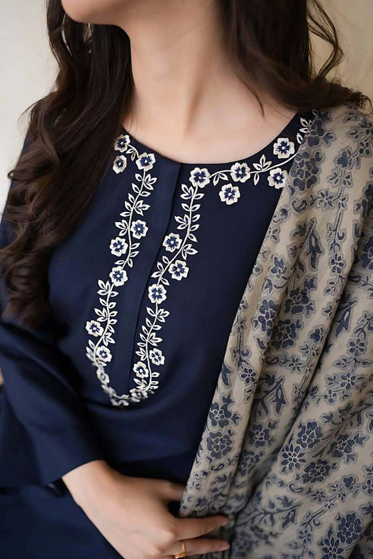 Aisling - 3PC Dhanak Embroidered Shirt with Dhanak Printed Shawl