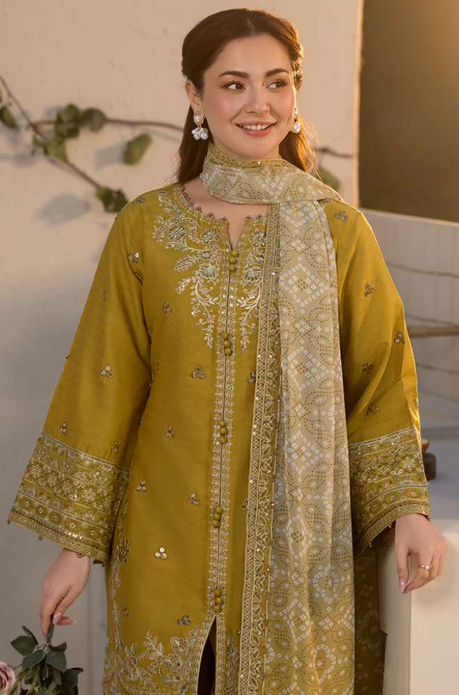 Laam - Winter 3PC Dhanak Embroidered Suit With Printed Shawl