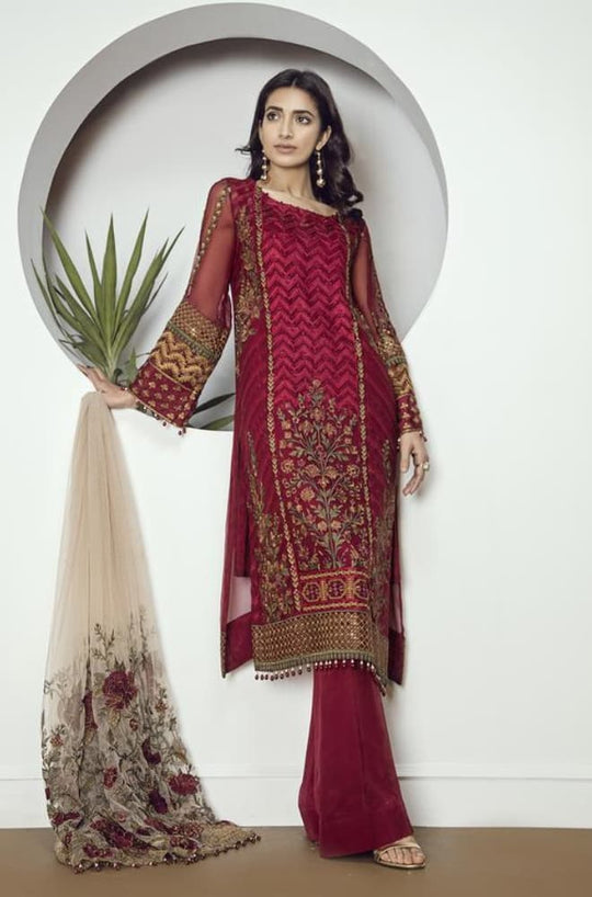 Baroque - 3PC Heavy Embroidered Lawn Shirt With Embroidered Organza Dupatta