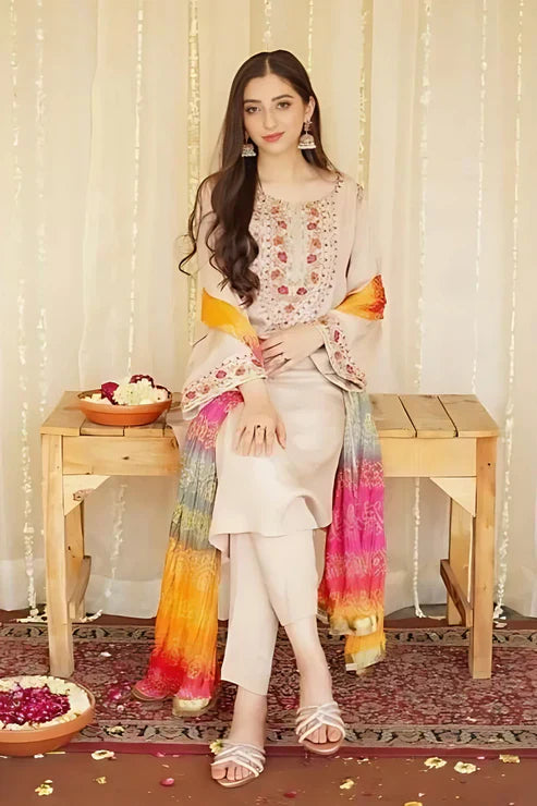 Aisling - 3PC Dhanak Embroidered Shirt with Dhanak Printed Shawl