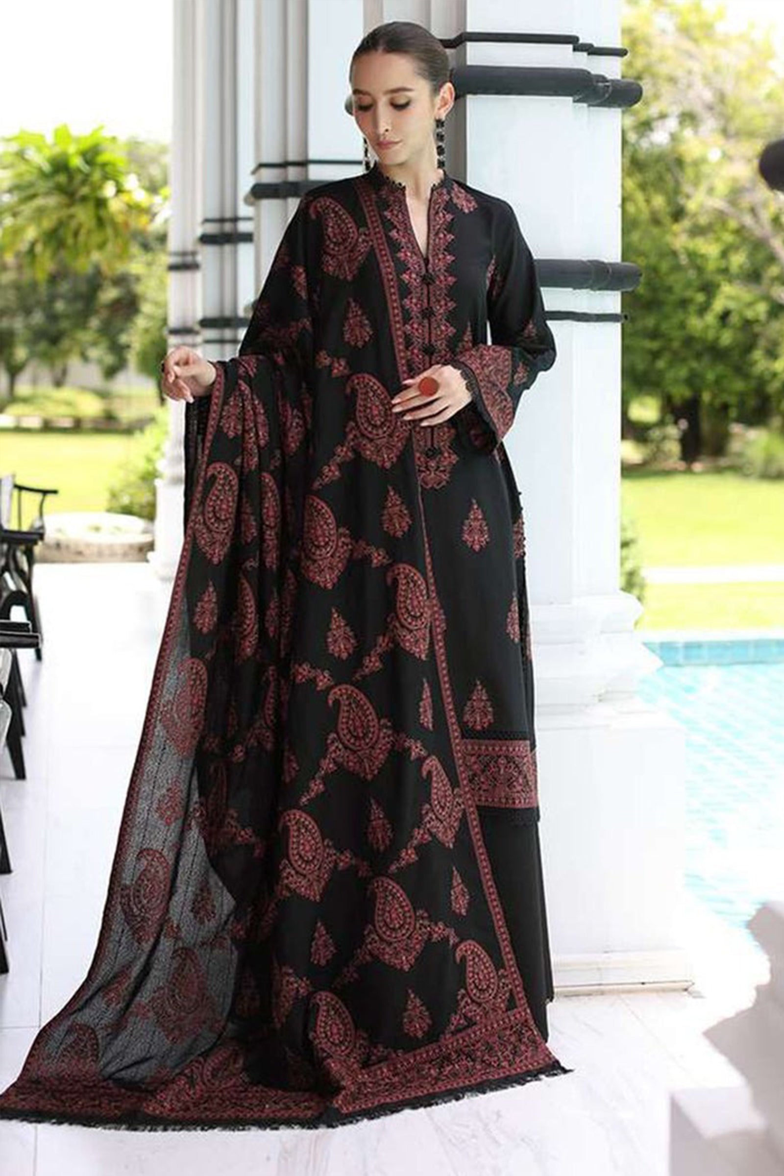 Bareeze 3Pc Embroidered Dhanak Suite With Embroidered Shawl