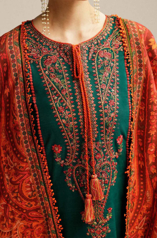 Hussain Rehar - Winter 3PC Dhannak Embroidered Suit
