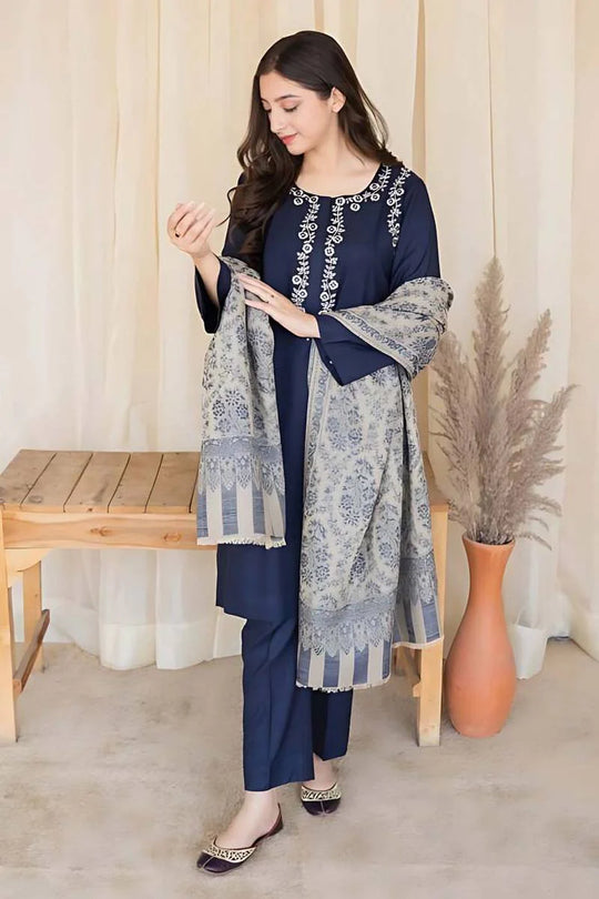 Aisling - 3PC Dhanak Embroidered Shirt with Dhanak Printed Shawl