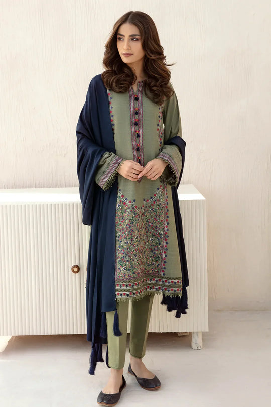Click to enlarge Jazmin - 3pc Winter Embroidered khaddar Shirt With Bumble Wool Shawll