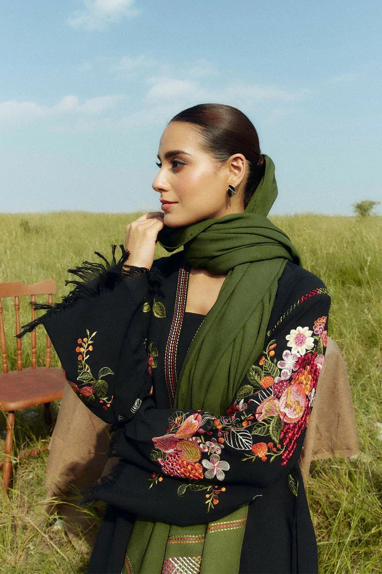 Unstitched 3PC Dhanak Embroidered Shirt with Dhanak Printed Shawl