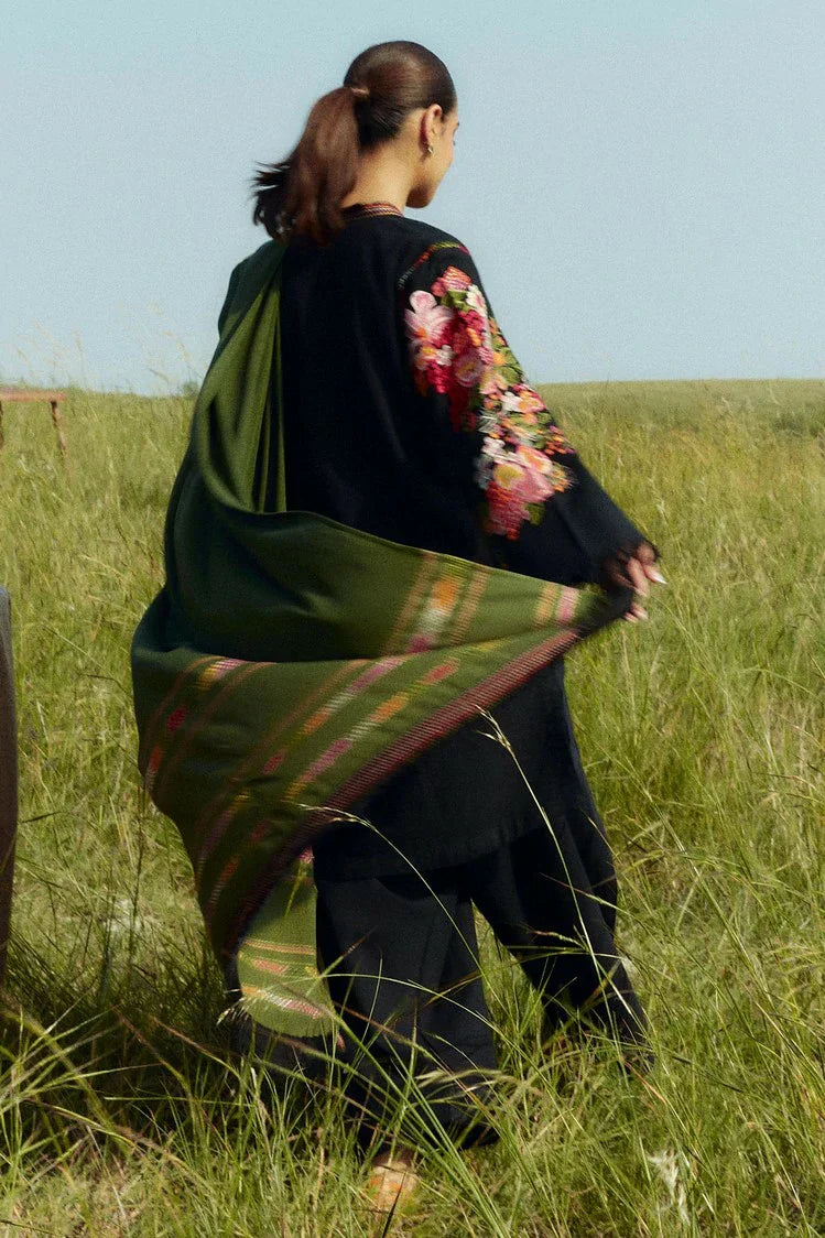 Unstitched 3PC Dhanak Embroidered Shirt with Dhanak Printed Shawl