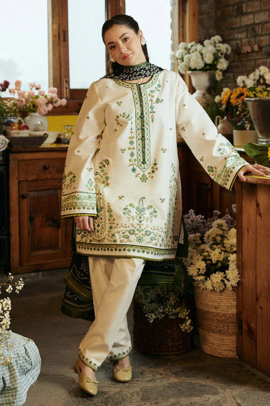 Zara Shahjahan 3Pc Lawn Embroidered Shirt With Printed Lawn Dupatta