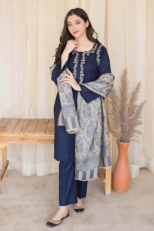 Aisling - 3PC Dhanak Embroidered Shirt with Dhanak Printed Shawl