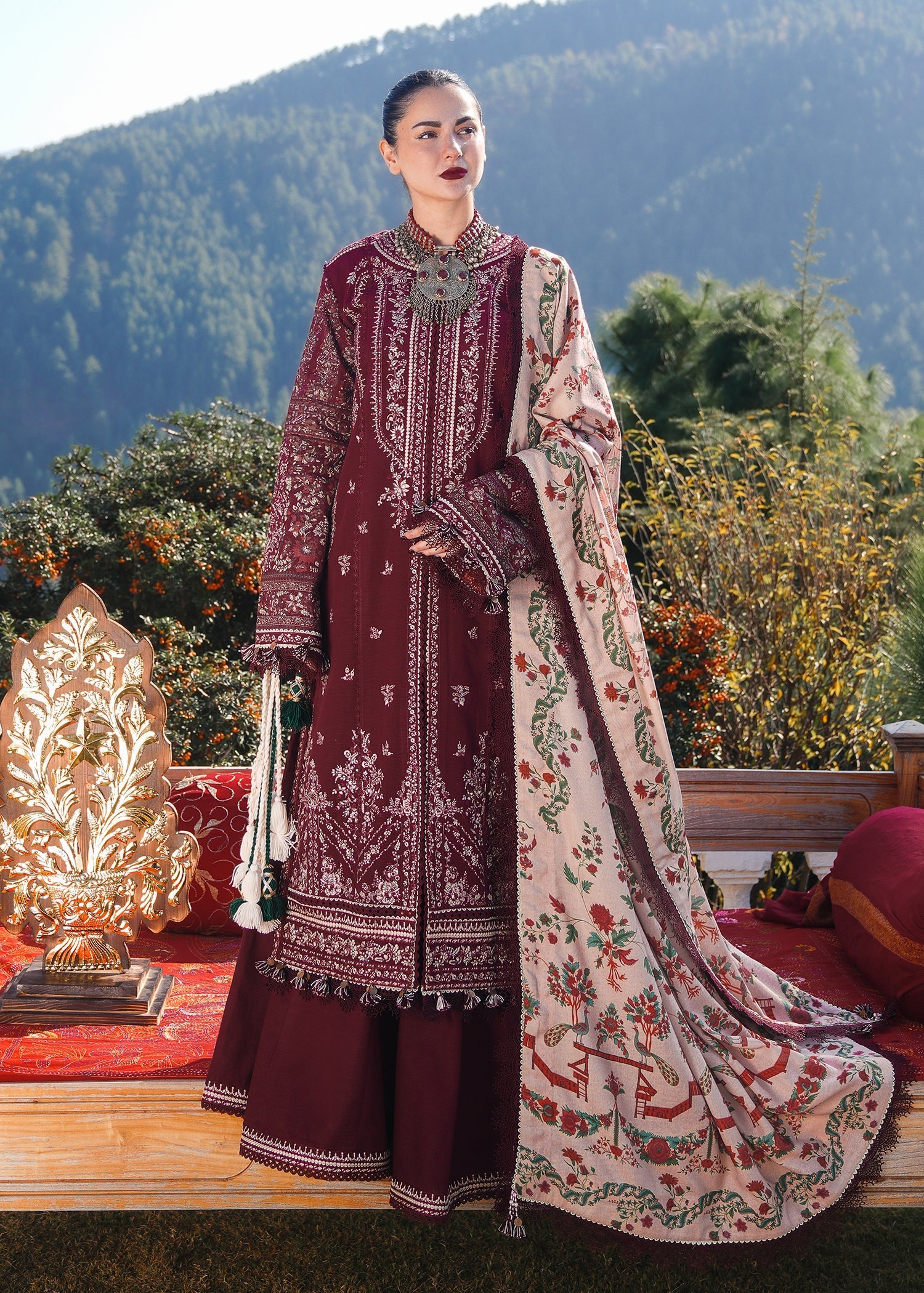 Hussain Rehar - Winter 3Pc Dhanak Embroidered suit