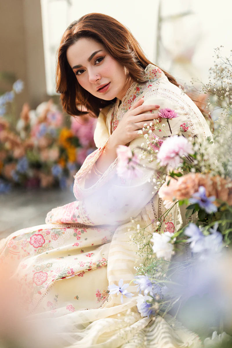 Qalamkaar - Unstitched 3PC Lawn Embroidered Shirt with Embroidered Khadi Net Dupatta