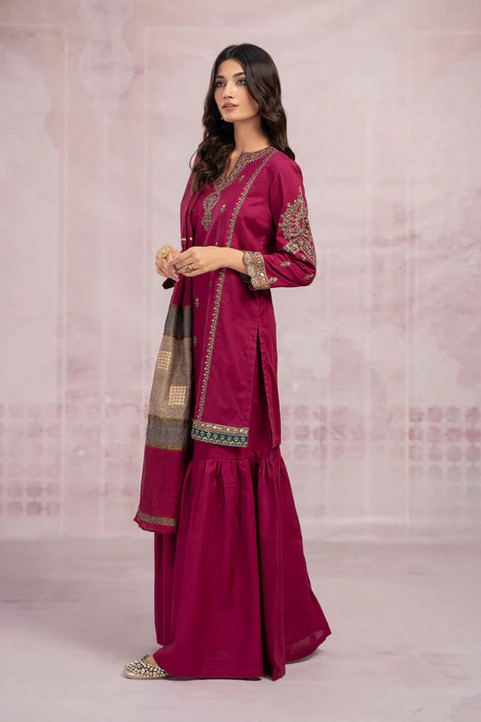 MARIA B-3-PIECE LAWN EMBROIDERED Suite With Printed Lawn  Dupatta