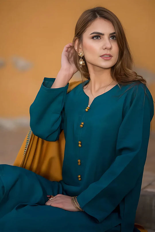 3 Piece Dhanak Suit with embroided dhannak shawll