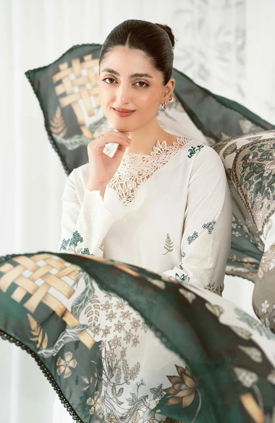 LAWN 3 PIECE EMBROIDERED UNSTICHED SUIT WITH PRINTED LAWN DUPATTA