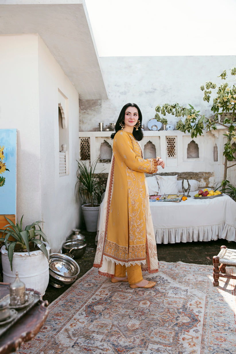 FLORENT-3PC DHANAK EMBROIDERED SHIRT WITH DHANAK EMBROIDERED SHAWL AND TROUSER