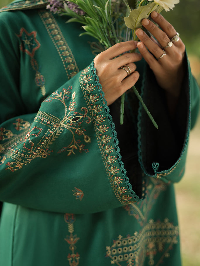 SAPPHIRE-3PC DHANAK EMBROIDERED SHIRT WITH DHANAK EMBROIDERED SHAWL AND TROUSER