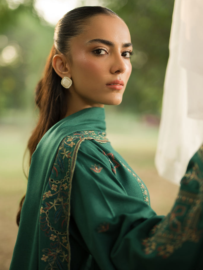 SAPPHIRE-3PC DHANAK EMBROIDERED SHIRT WITH DHANAK EMBROIDERED SHAWL AND TROUSER