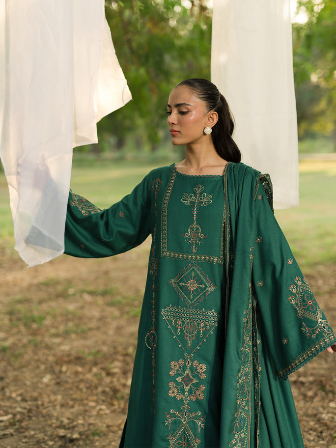 SAPPHIRE-3PC DHANAK EMBROIDERED SHIRT WITH DHANAK EMBROIDERED SHAWL AND TROUSER