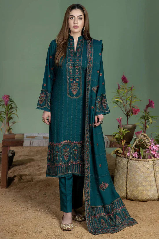 BAREEZE - 3PC DHANAK EMBROIDERED SHIRT WITH DHANAK EMBROIDERED DUPATTA AND TROUSER