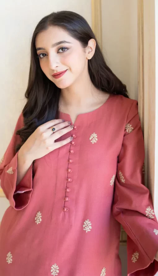 Aisling -3PC Dhanak suit with Embroidered Shawll