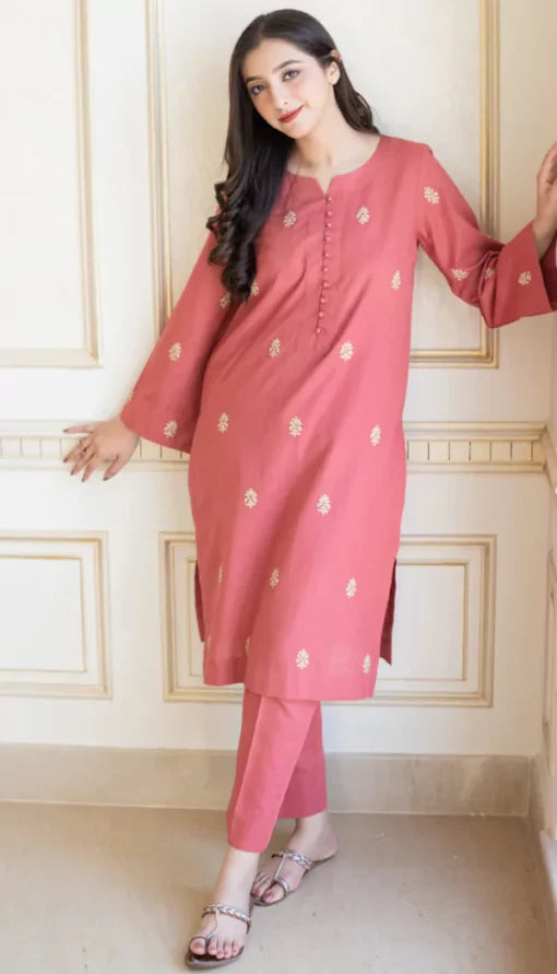 Aisling -3PC Dhanak suit with Embroidered Shawll