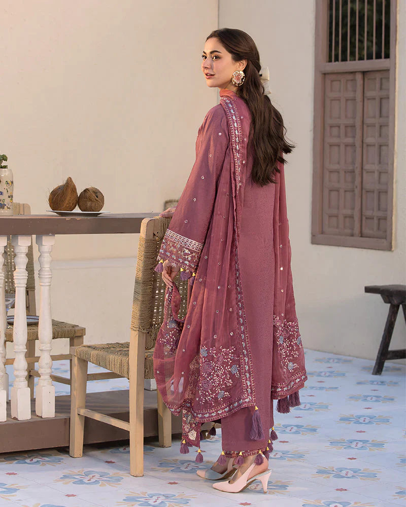 ALLYS - 3PC Dhanak Full Embroidered Suit With Full Embroidered Dhanak Shawl