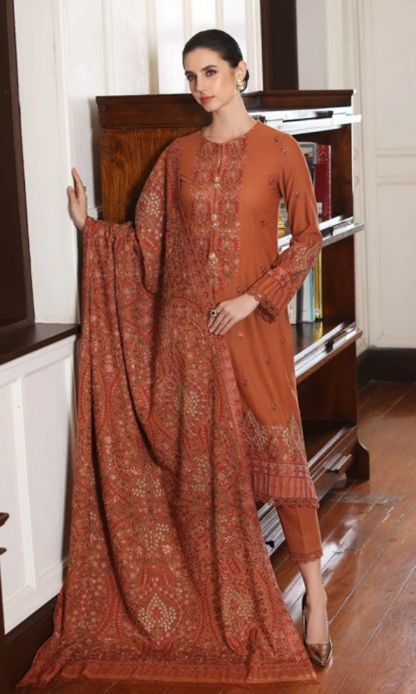 BAREEZE Dhanak 3PC Full Embroidered With Dhanak Shawl Embroidered