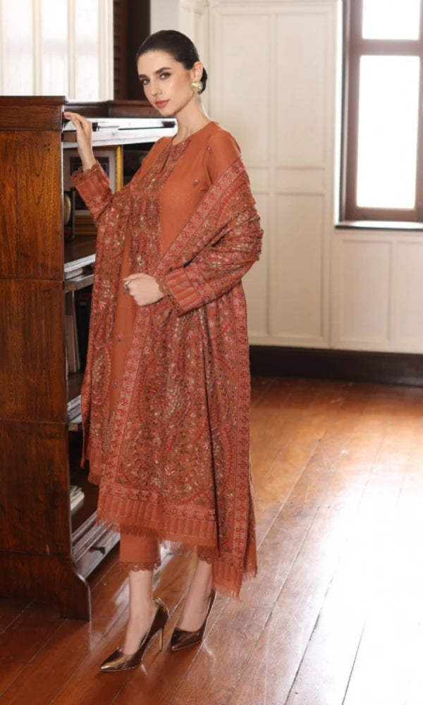 BAREEZE Dhanak 3PC Full Embroidered With Dhanak Shawl Embroidered