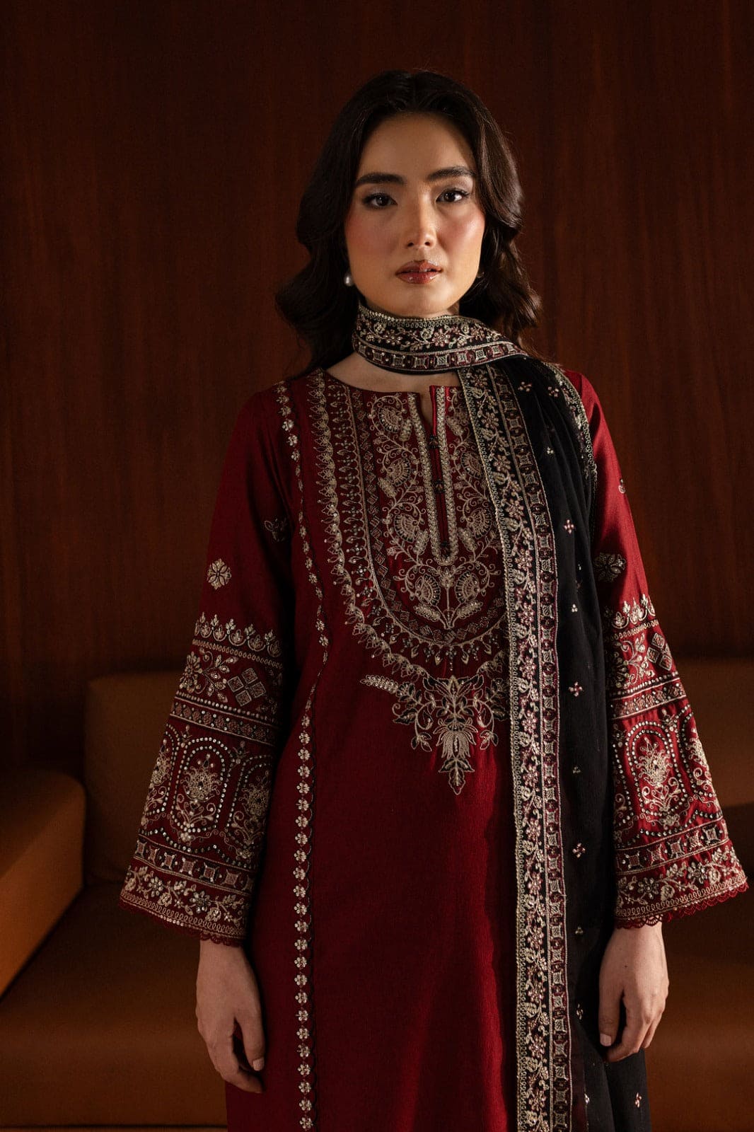 BATIK-3PC DHANAK EMBROIDERED SHIRT WITH CHIFFON EMBROIDERED DUPATTA AND EMB TROUSER