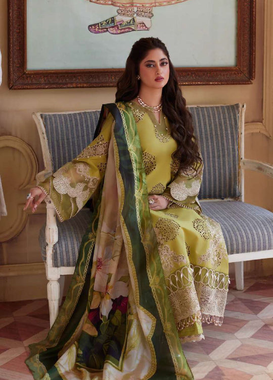 3 Piece Unstitched Heavy Embroidered Chickan Kari Pure Lawn Suit with Printed Lawn Dupatta