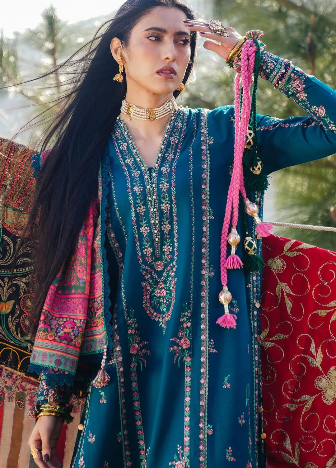Hussain Rehar Winter Embroidered 3pc Dhanak Suite