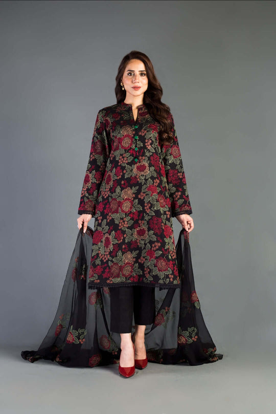 3 Piece Unstitched Heavy Embroidered Lawn Suit With Heavy Embroidered Bamber Chiffon Dupatta
